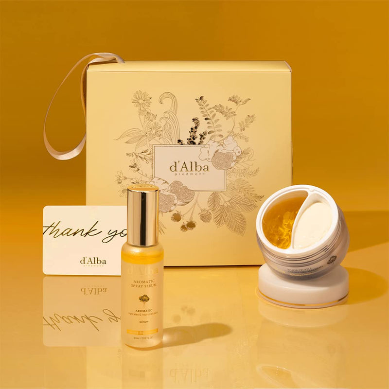 d'Alba Italian White Truffle Vegan Gift for HER, First Aromatic Spray Serum & Double Serum & Cream, Facial Skincare Gift Set